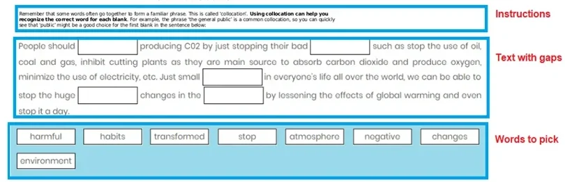 Reading: Fill in the blanks layout