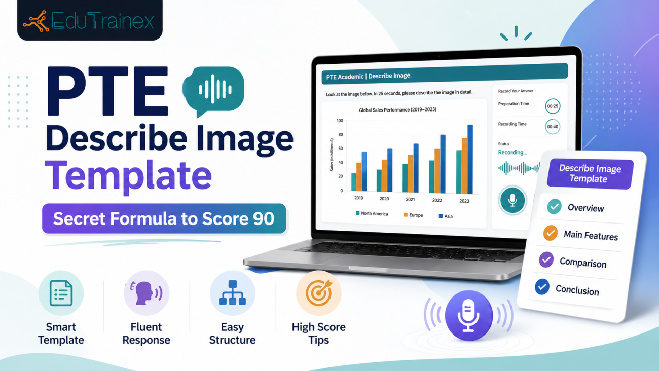 PTE Describe Image template layout and score 90 secret formula by EduTrainex