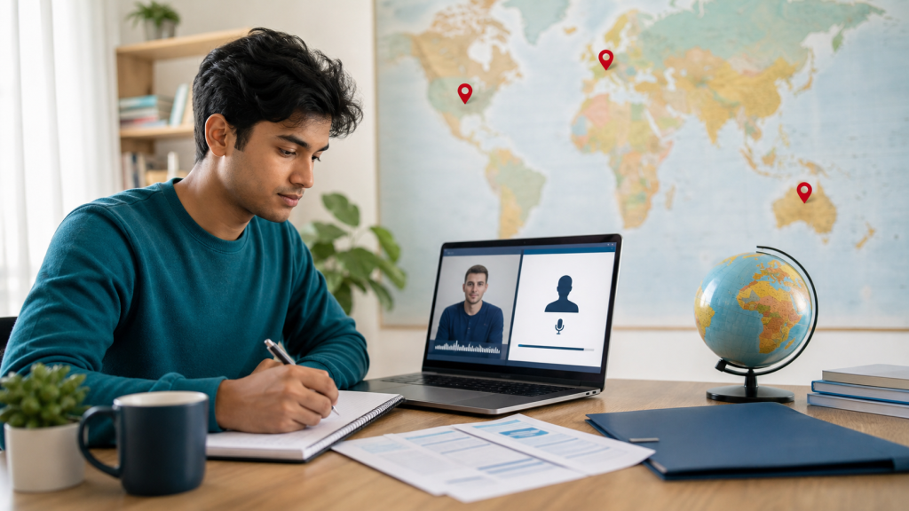 Student preparing for PTE exam for Australia UK and Canada study and immigration pathways